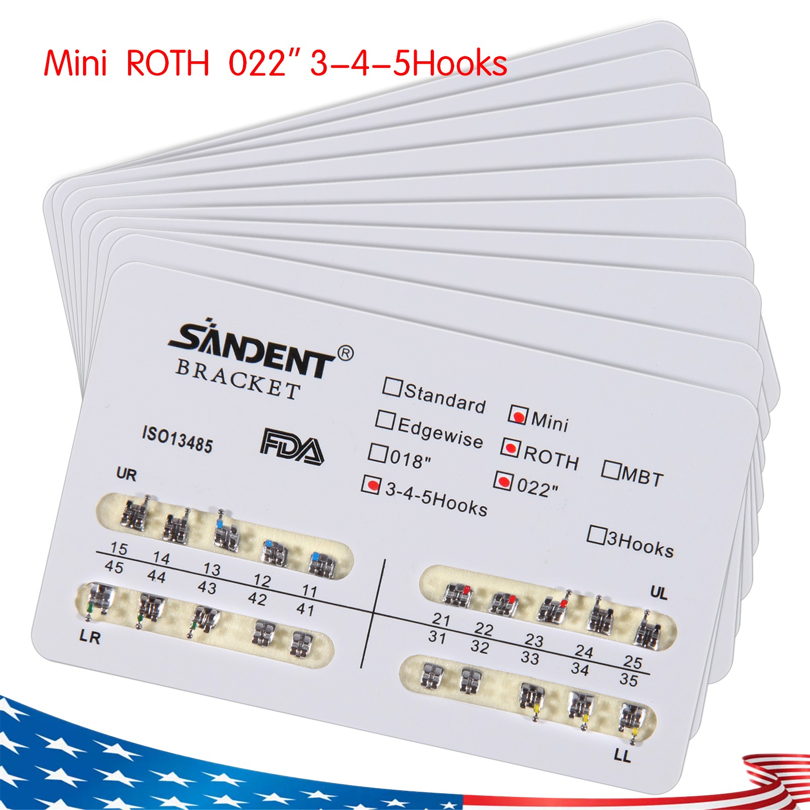 10 packs Dental Orthodontics Metal Bracket Braces Mini MBT 022″Slot Hooks 3-4-5