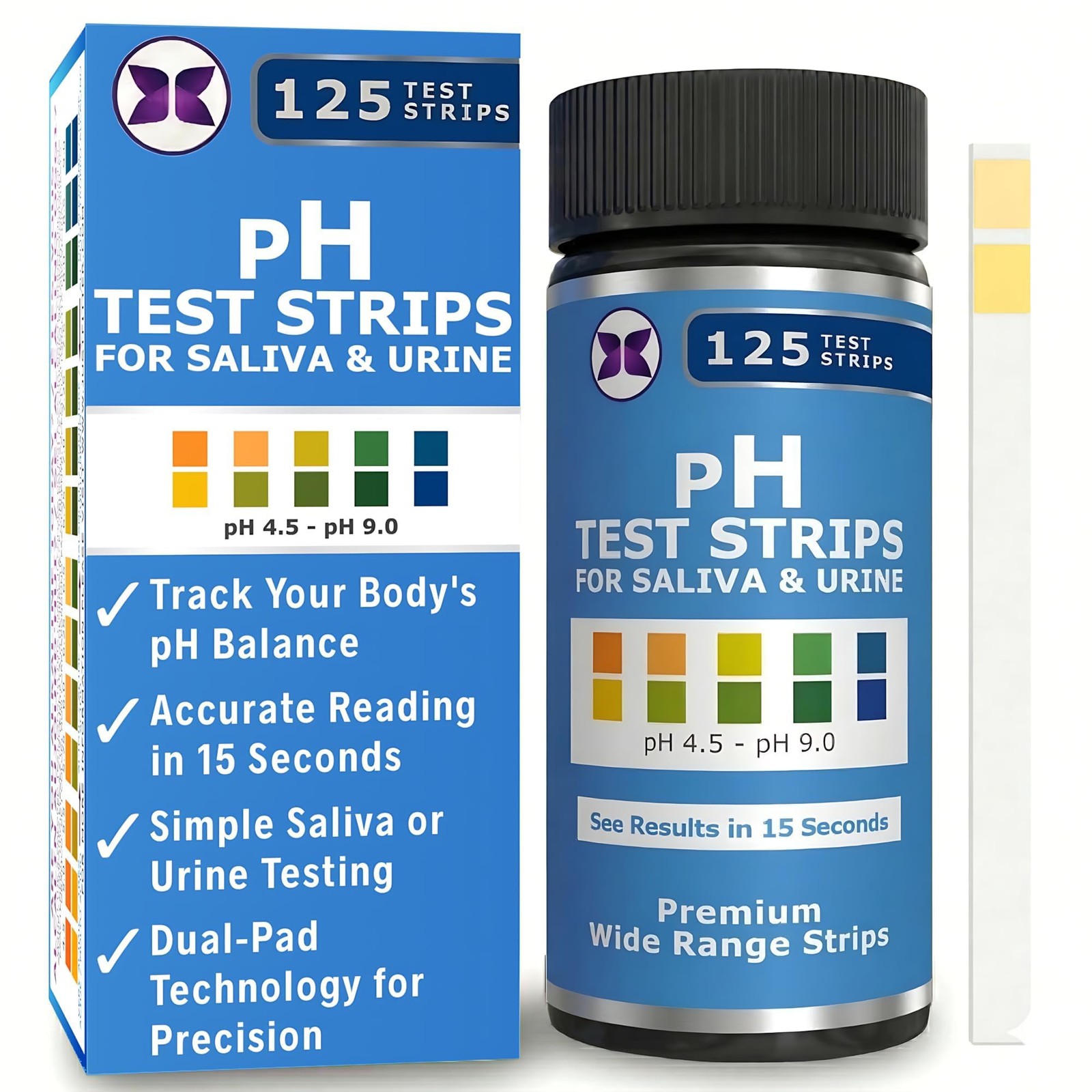 pH Test Strips for Testing Alkaline and Acid Levels in The Body. Track & Blue