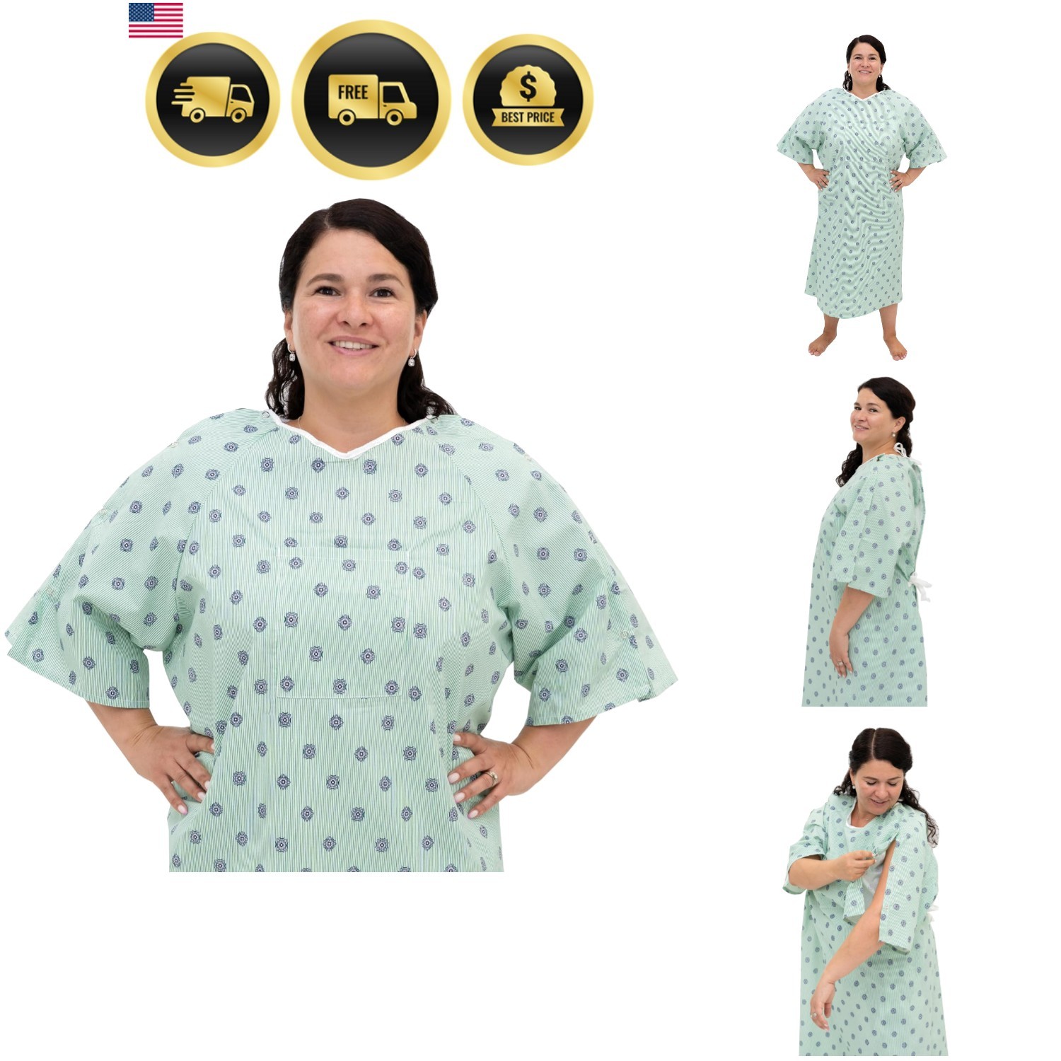 3 Pack – Hospital Gown IV Snap Sleeves – One Size Fits All Large – 2XL – Tie …