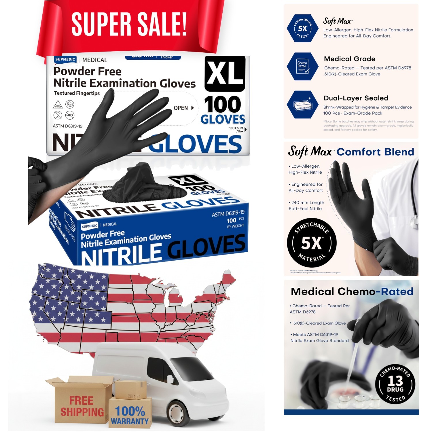 Ambidextrous Black Nitrile Gloves – 100 Pcs, Perfect for Food Prep & Medical Use