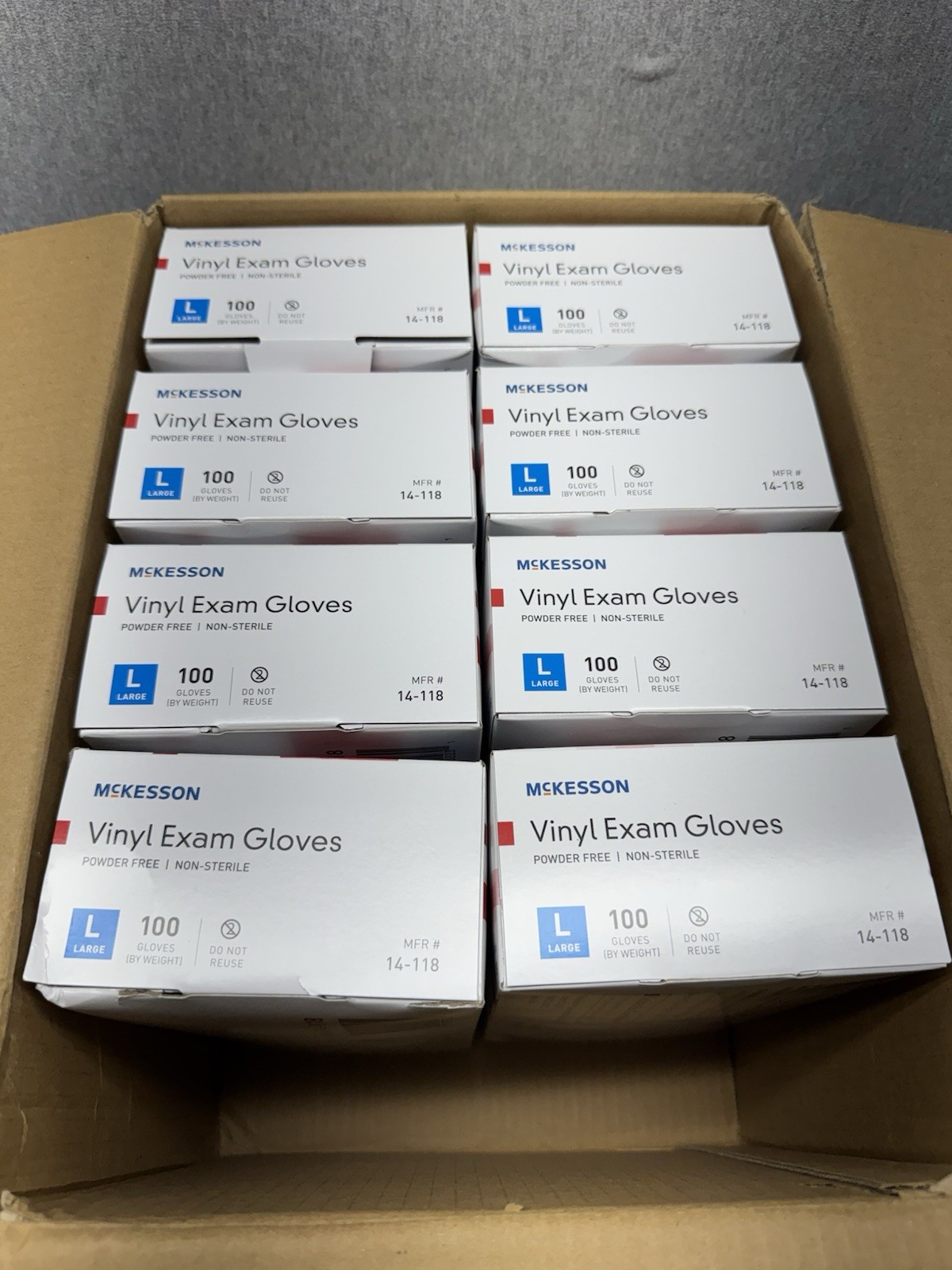 McKesson Vinyl Exam Glove Standard Cuff Length LARGE 800 Ct Case 8/100 Ct Boxes
