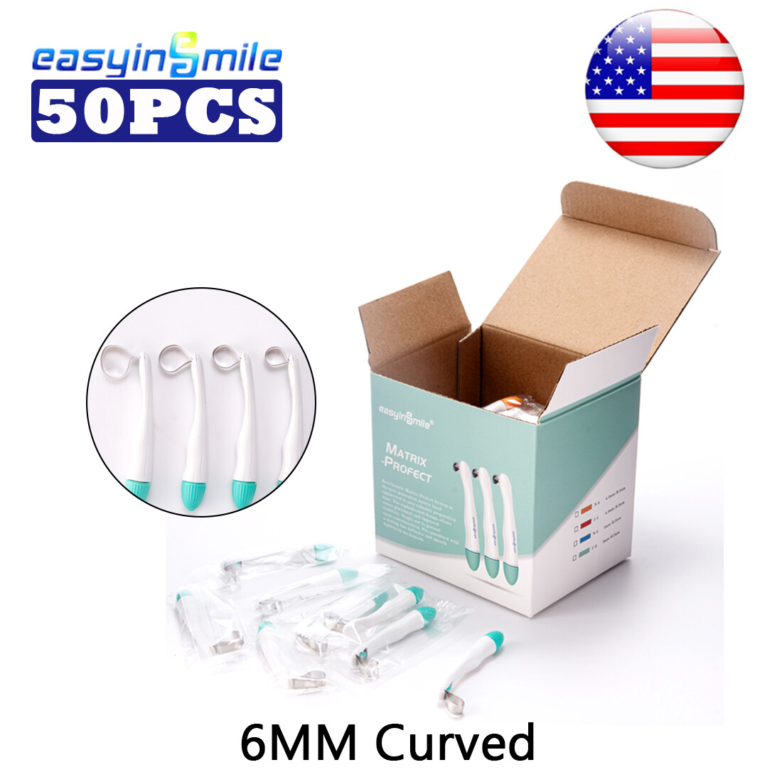50pcs Single-use Dental PRO Matrix Bands Ajust Handle Curved contoured Bands 6mm