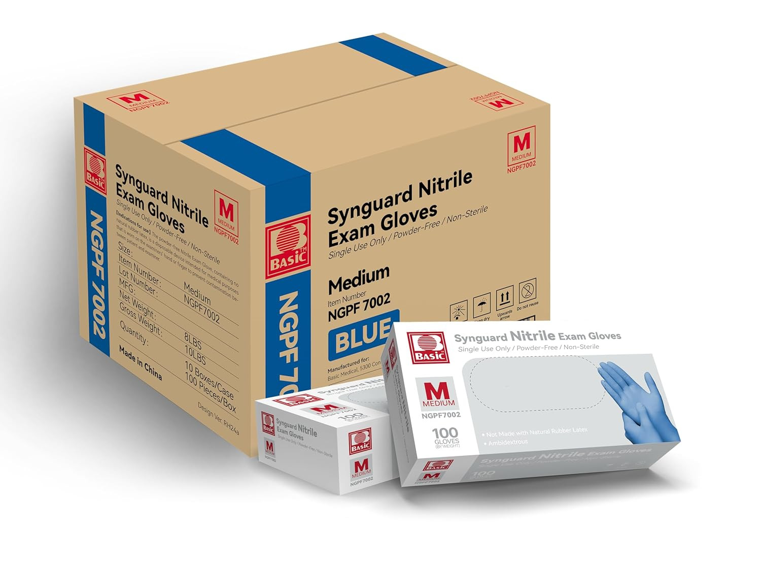 Basic Medical Blue Nitrile Exam Gloves – Latex-Free & Powder-Free – NGPF 7002 (C
