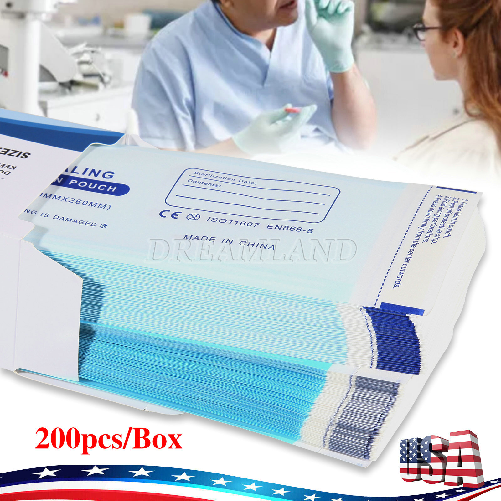 3.5″ x 10″ Dental Medical Self Seal Pouch Sterilization Bag Pouches (200 Bags)