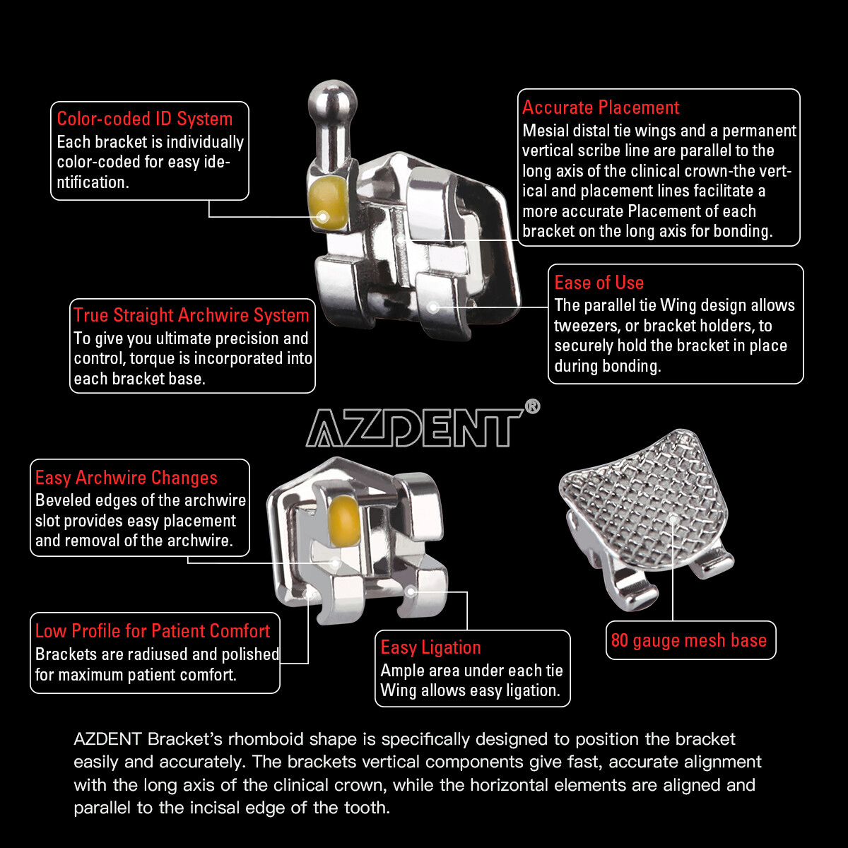 AZDENT Dental Orthodontics Bracket Brace Mini/Standard Roth.018/.022 Hooks 345/3