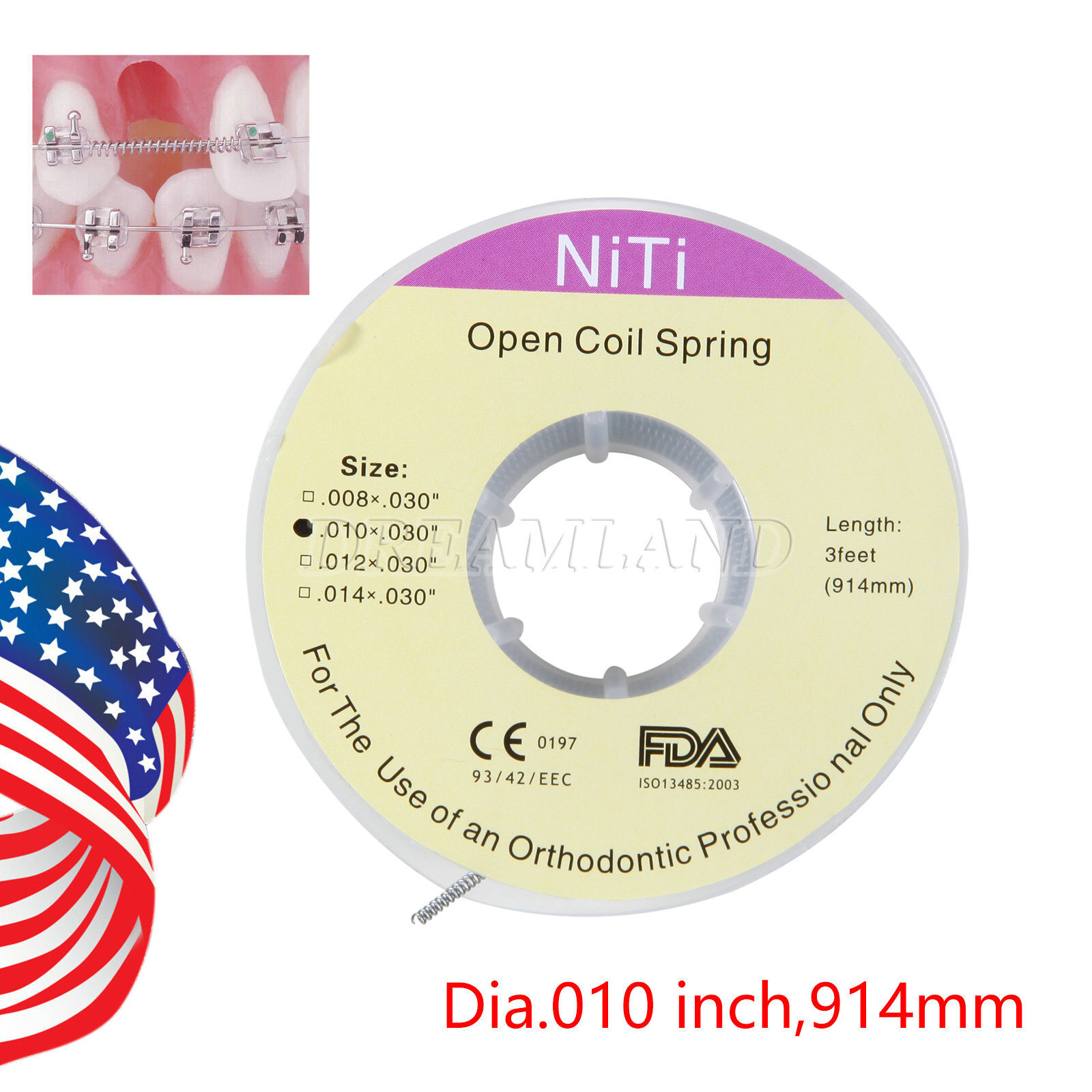 1 Roll Dental Orthodontic Niti Open Coil Spring Spool Dia.010 *030 inch 914mm