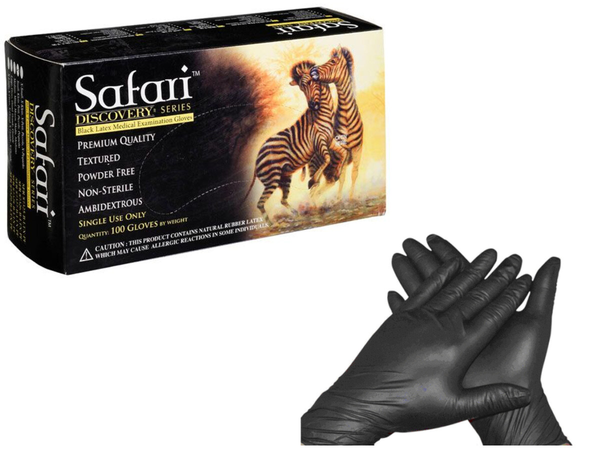 Black Latex Gloves Examination SIze: XLarge – Safari 100/Box