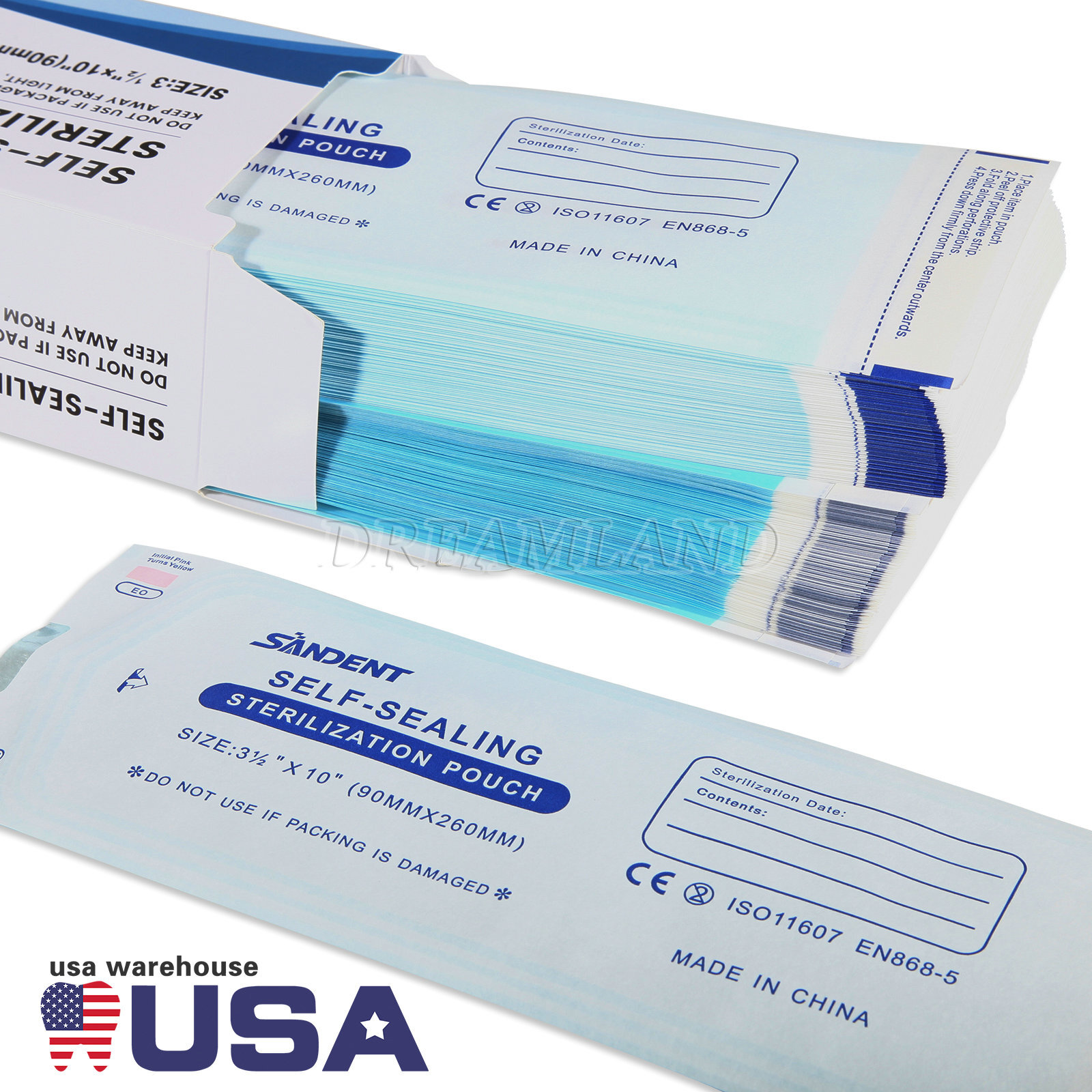 3.5″ x 10″ Dental Medical Self Seal Pouch Sterilization Bag Pouches (200 Bags)