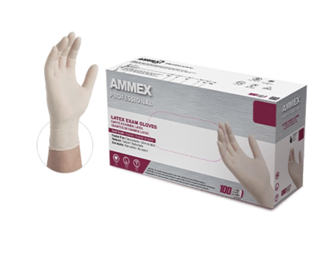 AMMEX Professional Ivory Latex PF Exam Gloves (10 Boxes per Case/1000 Gloves)