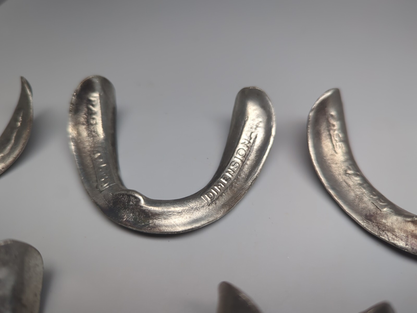 9 Vintage PAGE Dimensional Metal Dental impression trays. Molds U.S.A 47L53