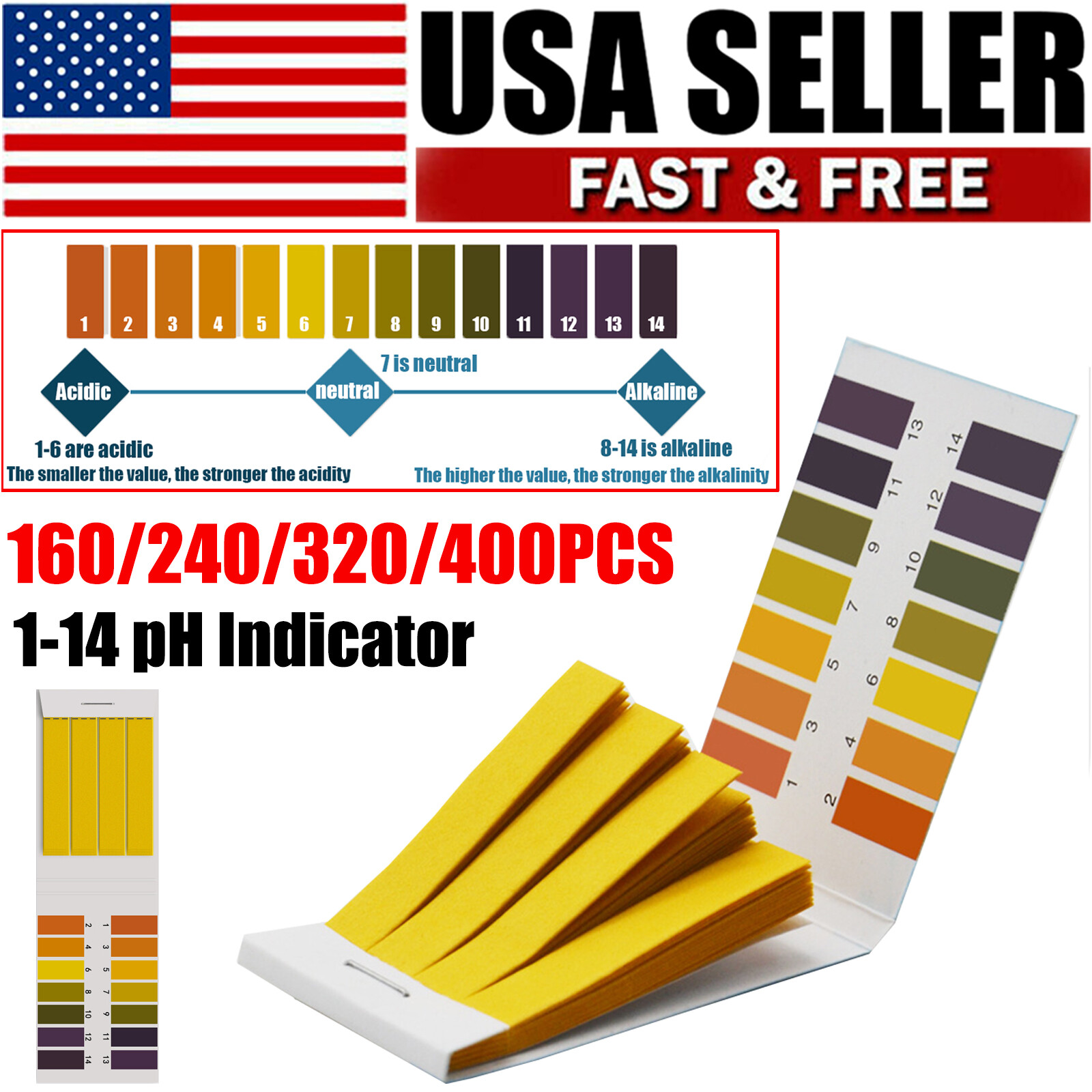 1-14 pH Indicator Test Strips Laboratory Paper Litmus Tester Urine Saliva160-400