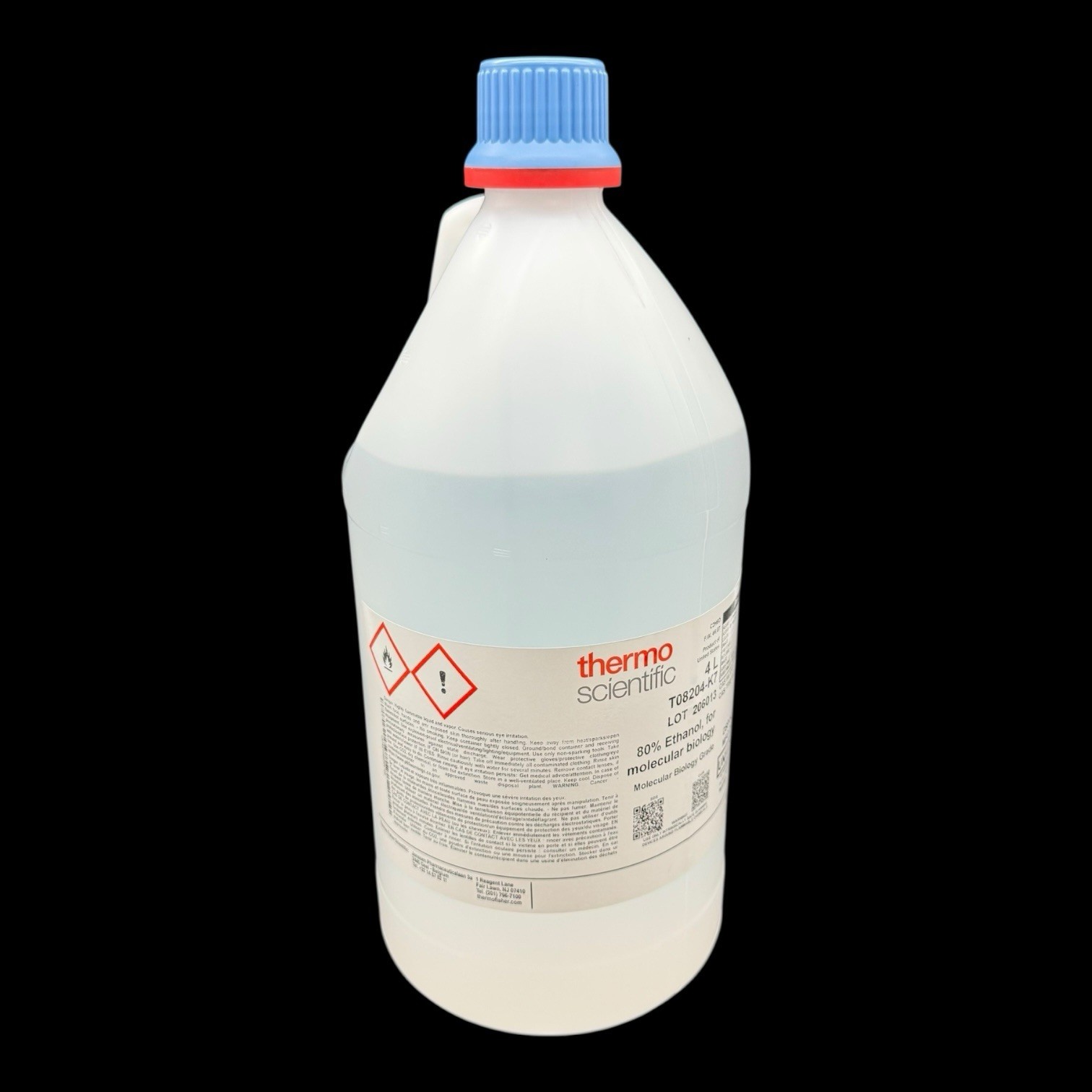 Thermo Scientific™ 80% Ethanol, T08204K7, Molecular Biology Grade, 4 Lit. Gal.