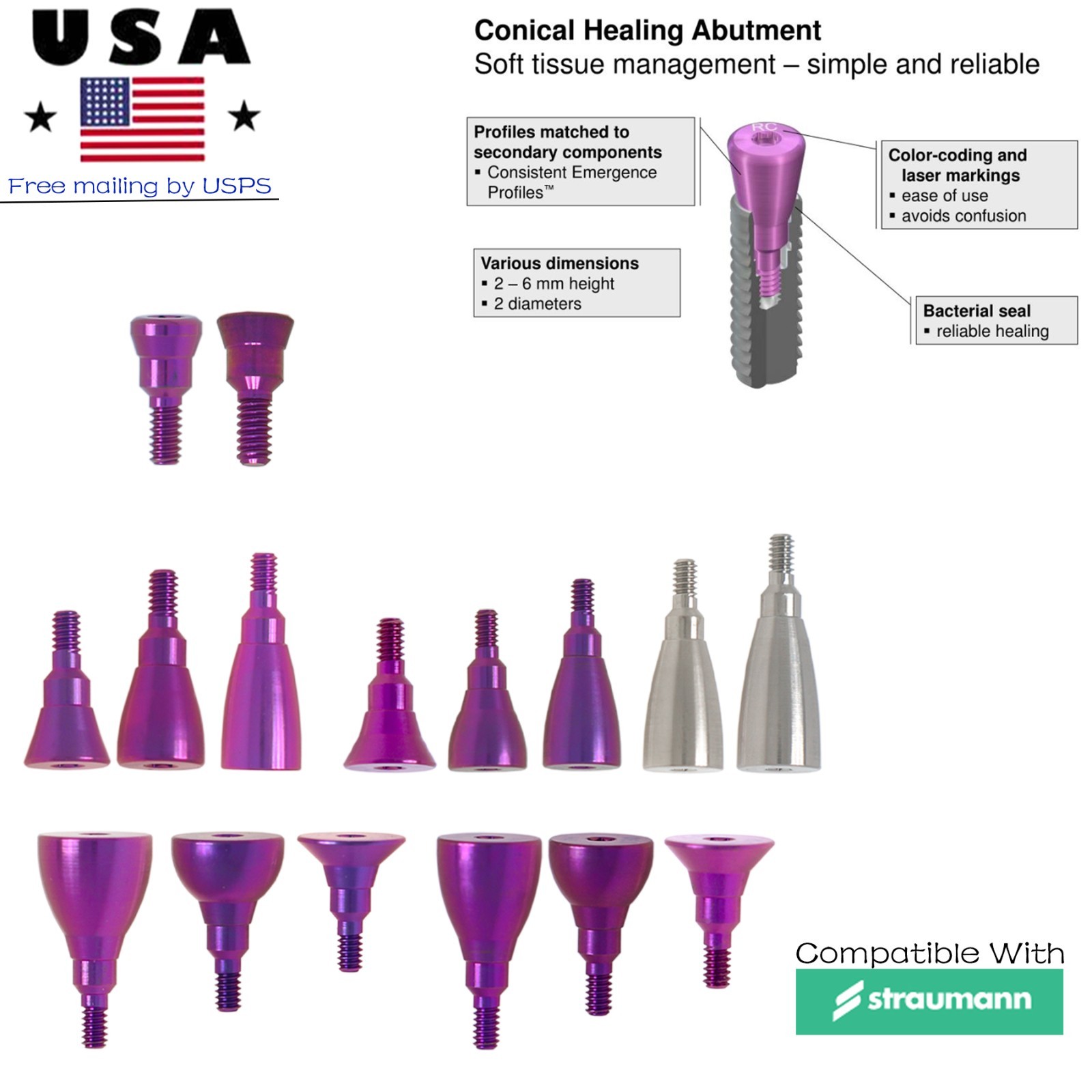 20Pcs US Dental Healing Abutment Closure Screw Fit Straumann B0ne Level NC/RC Ti