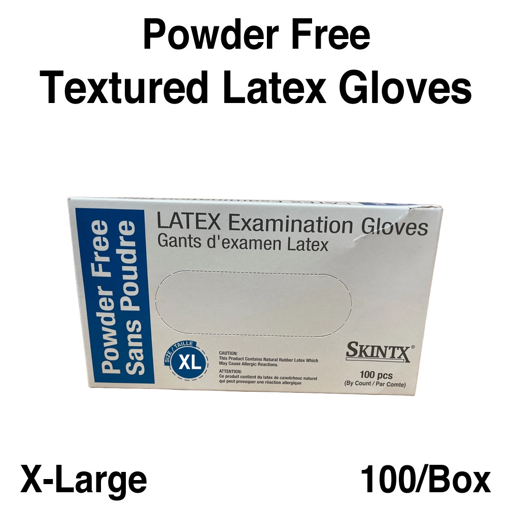 1x Latex Examination Gloves Powder-Free, X-Large 100/box (Skintx)