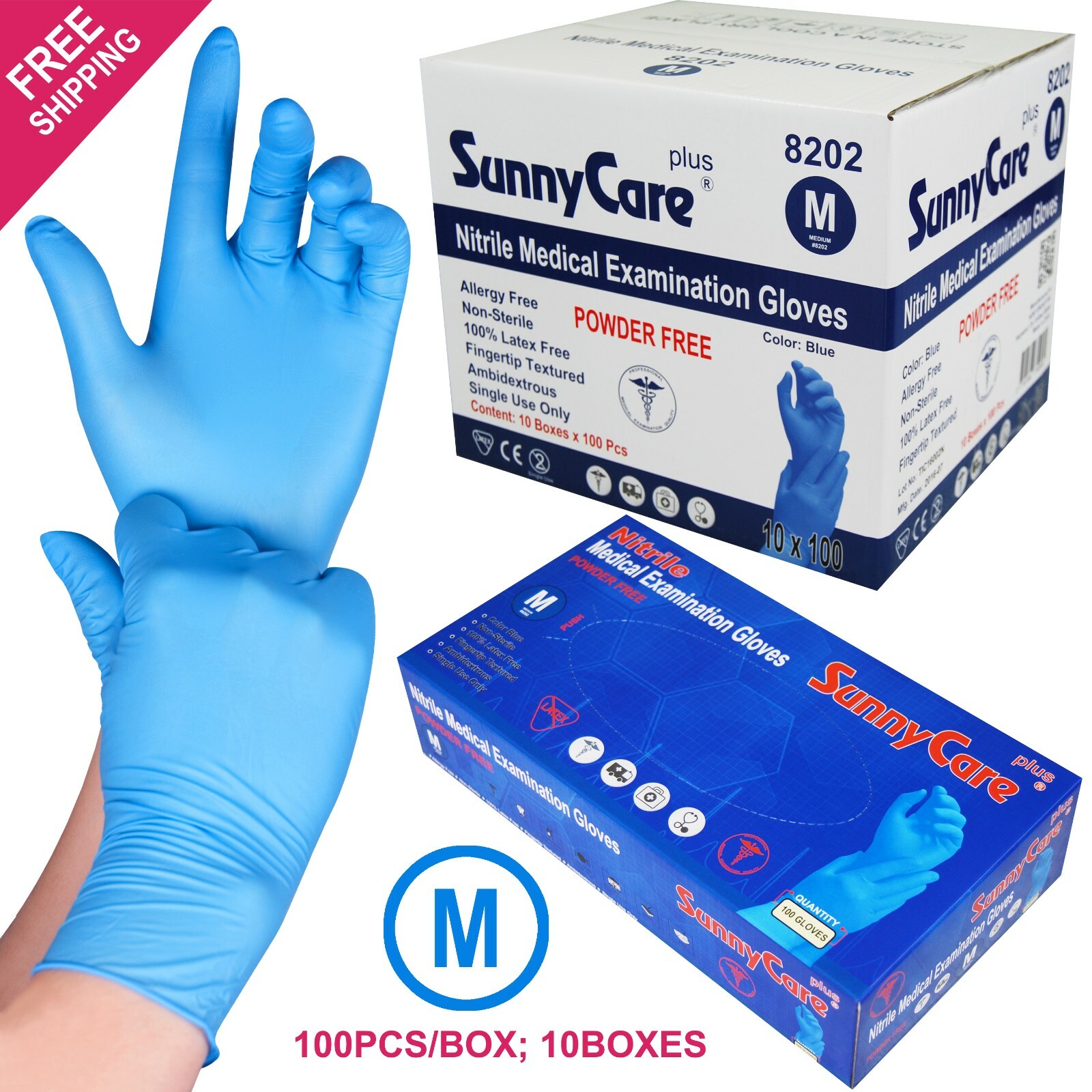 1000/cs SunnyCare #8202 Nitrile Exam Gloves Chemo-Rated (Non Vinyl Latex) Medium