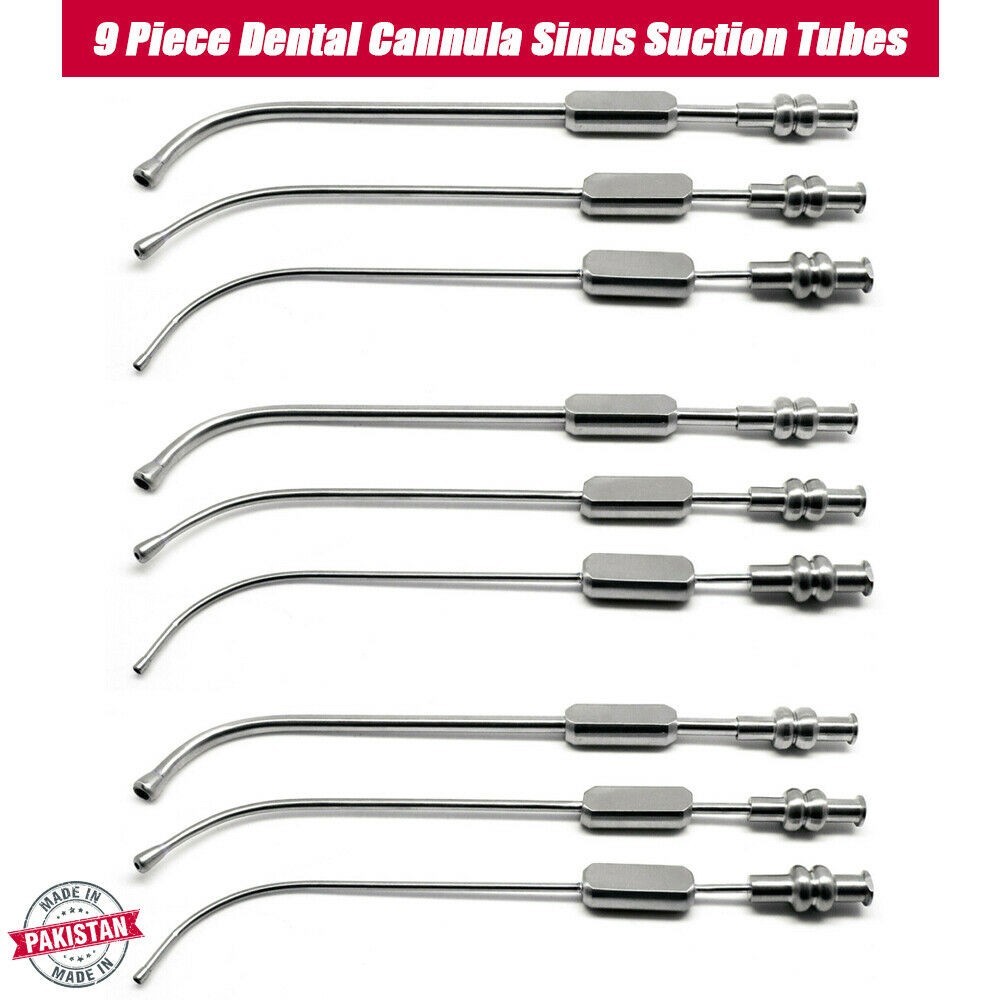 Dental Cannula Sinus Suction Tubes 2.5mm, 3mm & 4mm Surgical Instruments 9 Pcs