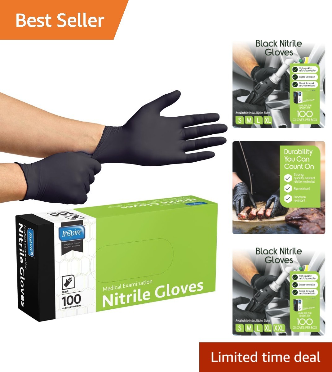 100 Disposable Nitrile Exam 3-6 mil Latex Free Medical Cleaning Food-Safe Gloves