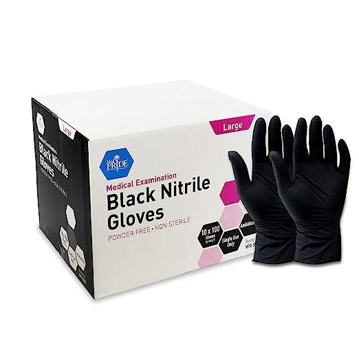 MedPride Medical Examination Nitrile Gloves,N/S Powder Free, Large-Black-1000/CS