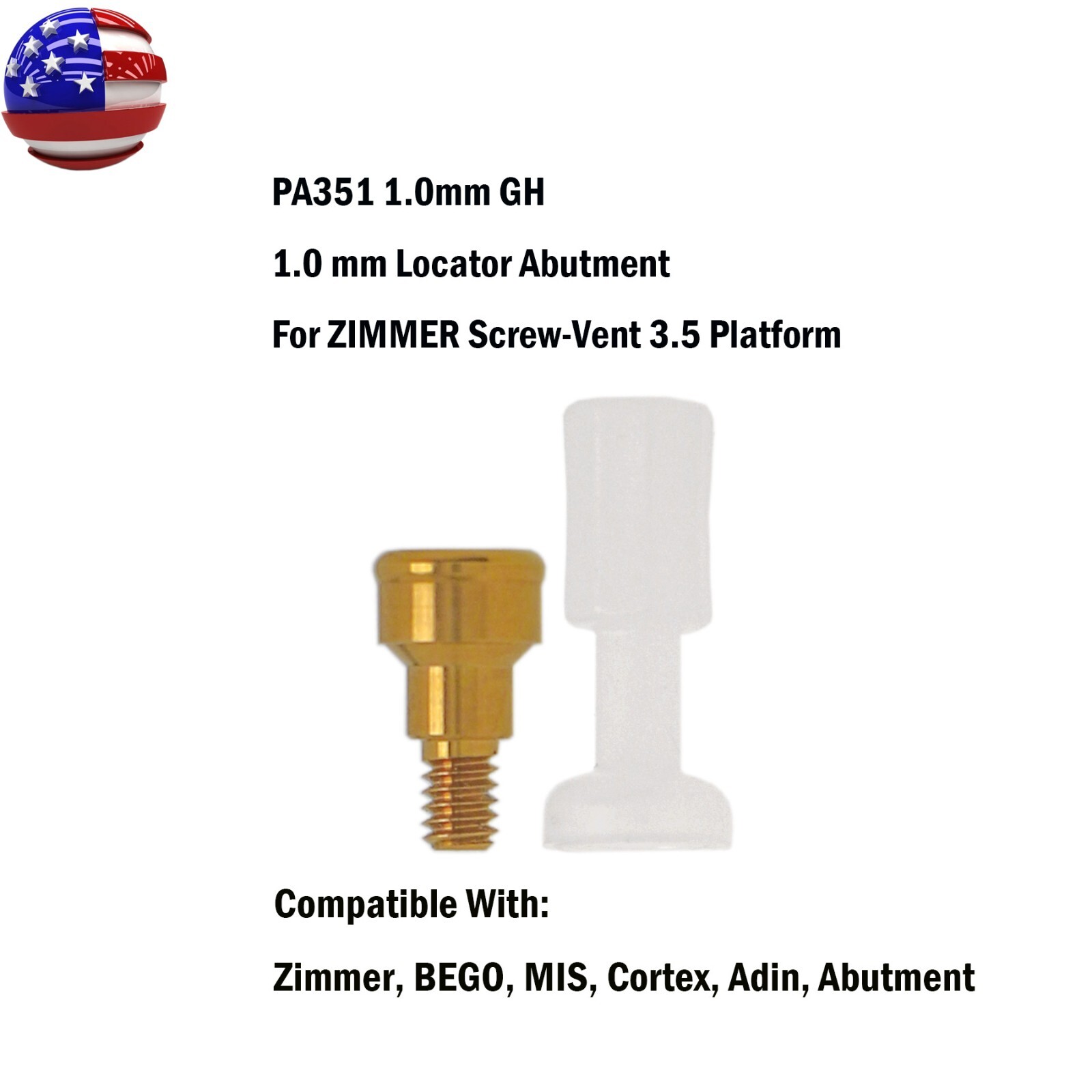 US Dental Locator Overdenture Abutment Male Cap fit Osstem Zimmer Screw-Vent