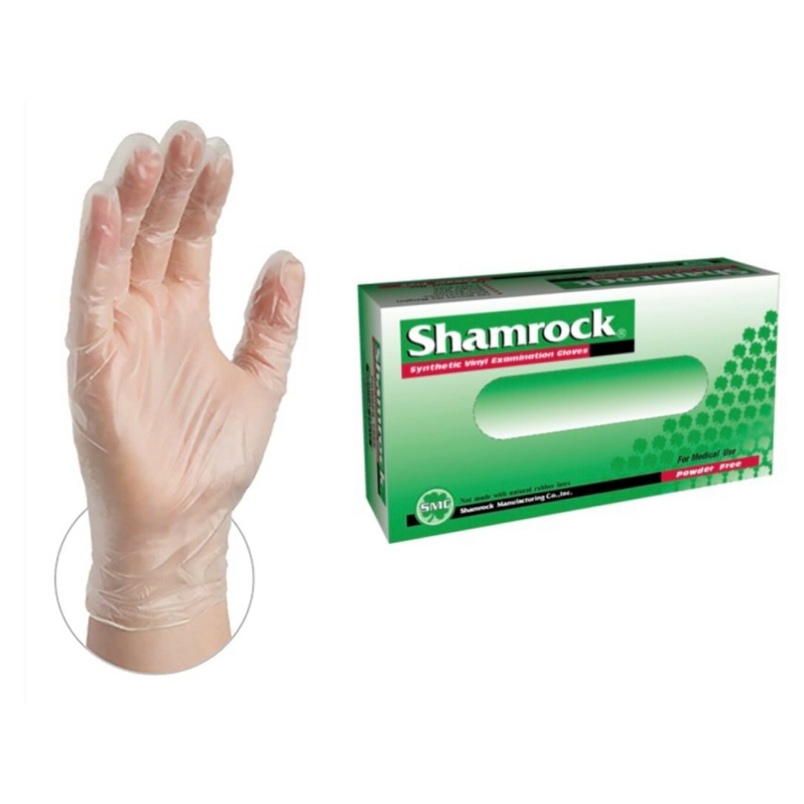 Shamrock Medical Vinyl Examination Gloves, Powder Free, Disposable – 100pcs