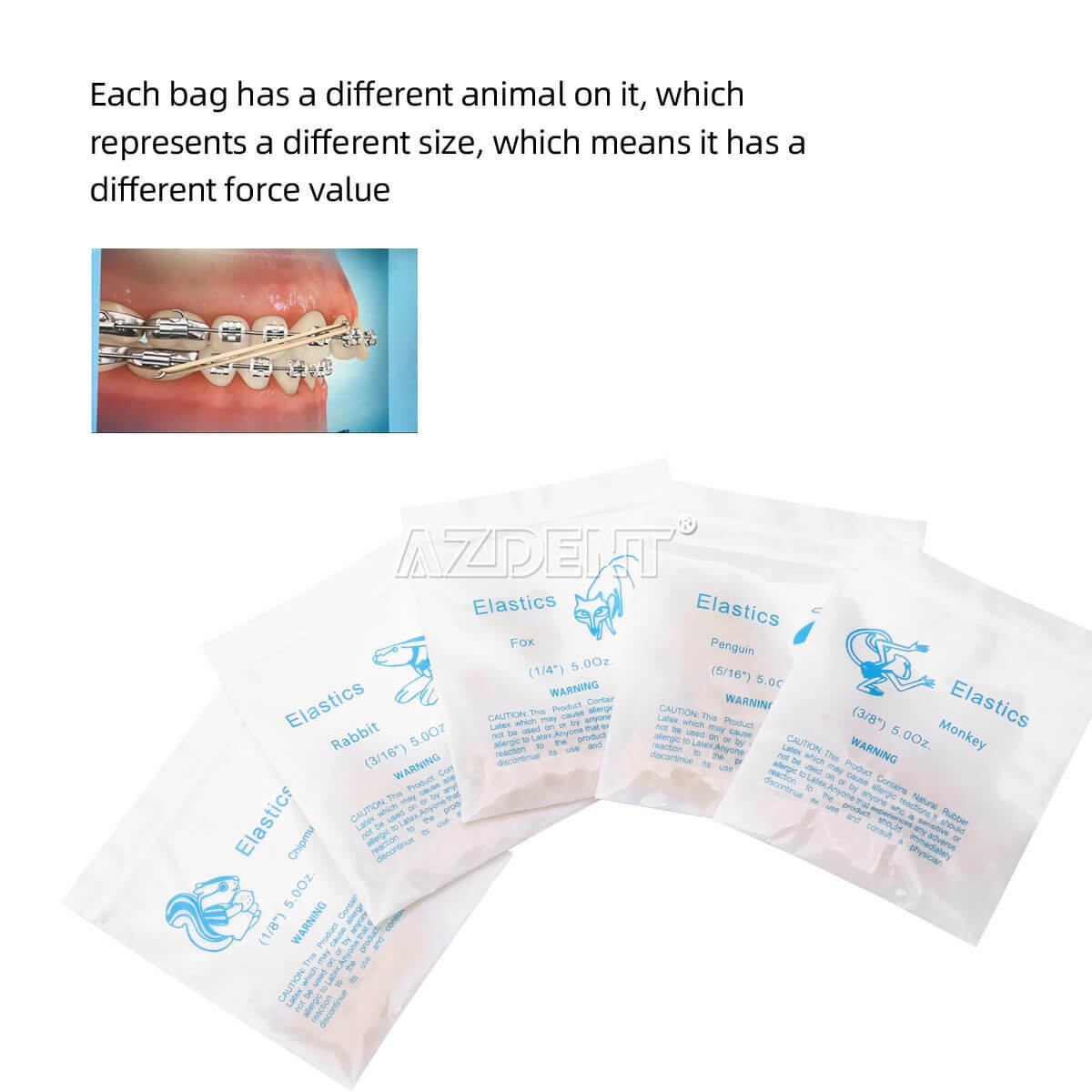 Dental Orthodontic Zoo Pack Elastics Latex Rubber Bands For Bracket 5000pcs/box