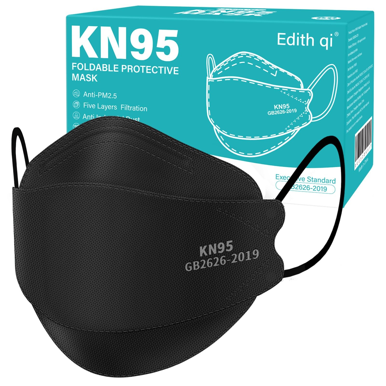 KN95 Masks 50 PCS, 5 Ply Black Disposable KN95 Masks for Adults Filter Effici…