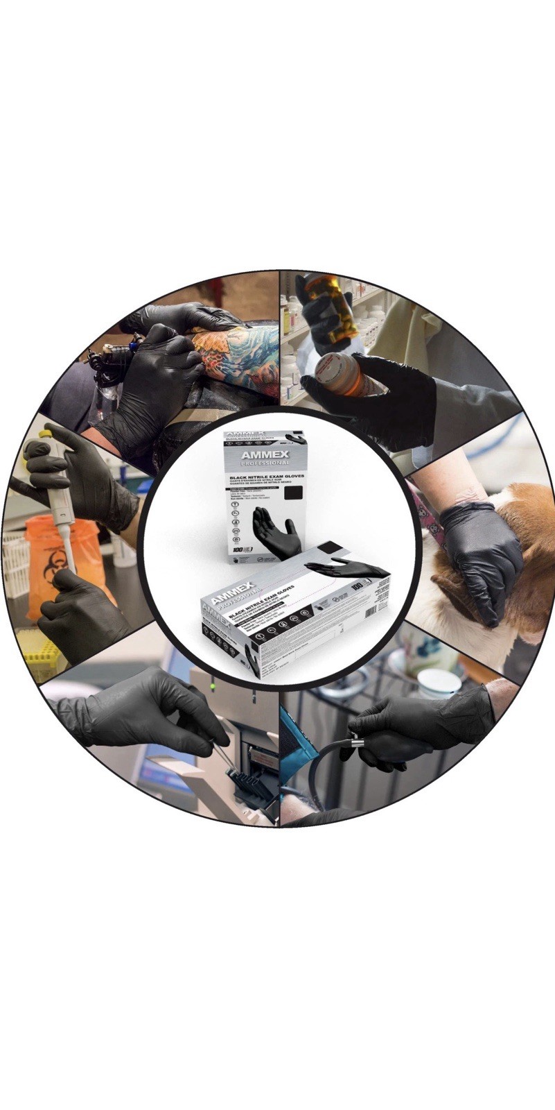 AMMEX Black Nitrile Exam Gloves, Case of 1000, 3 Mil, Size Large, Latex Free,
