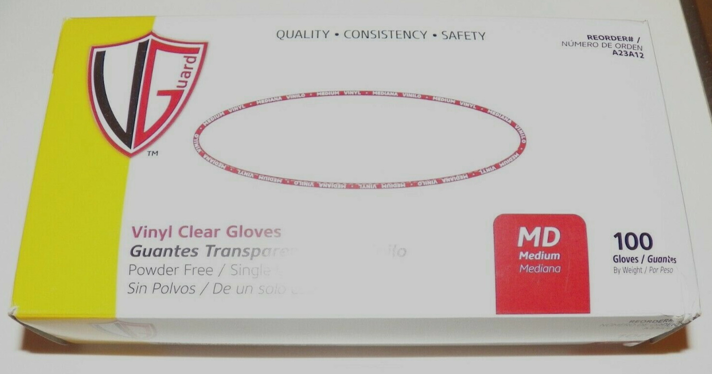VANGUARD Vinyl Clear Medium Gloves Powder Free (100 Count)
