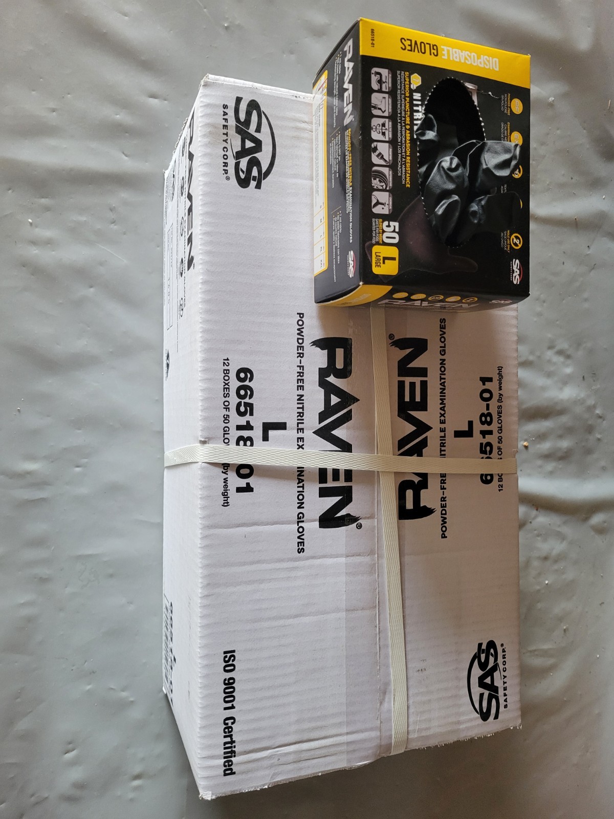 12 Boxes of 50 RAVEN Powder-Free Nitrile Gloves Size Large 66519-01