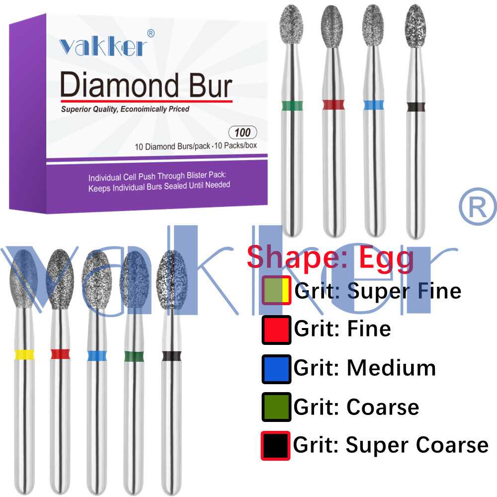 10pc/pk Diamond Burs Shape Egg Diamond Bur Super Fine Medium Coarse