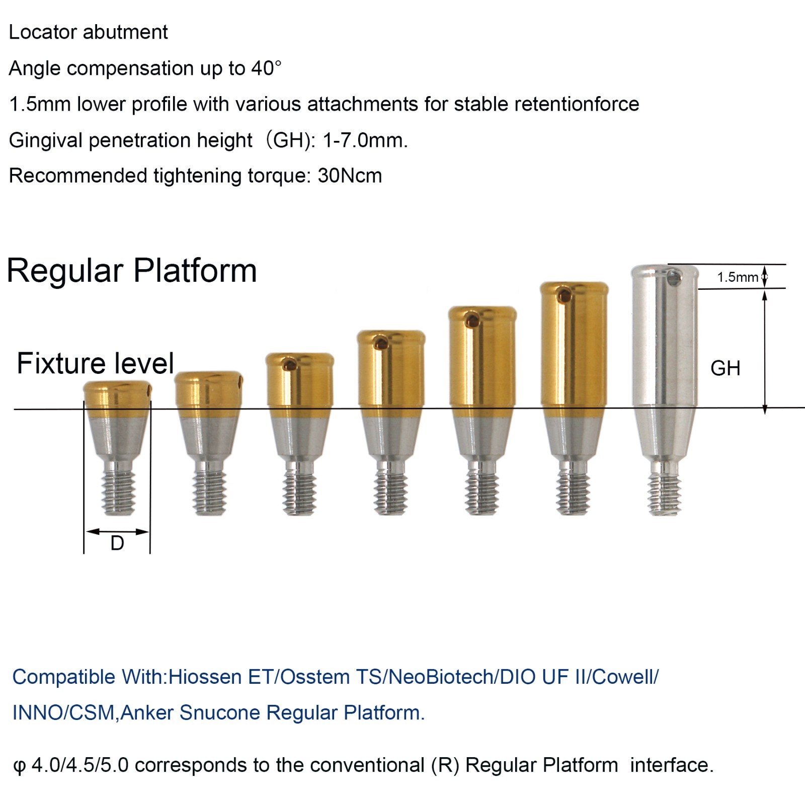 Titanium Overdenture Locator Abutment Dental abutment for All Implant System