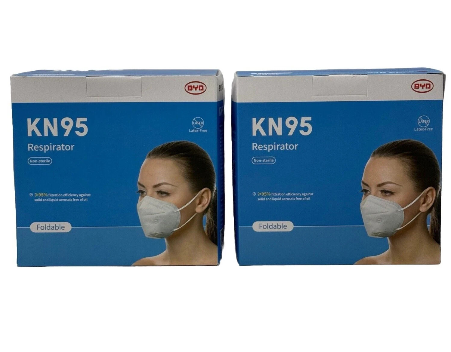 100x BYD CARE KN95 Respirator Breathable Comfortable Foldable Safety 2 Boxes x50