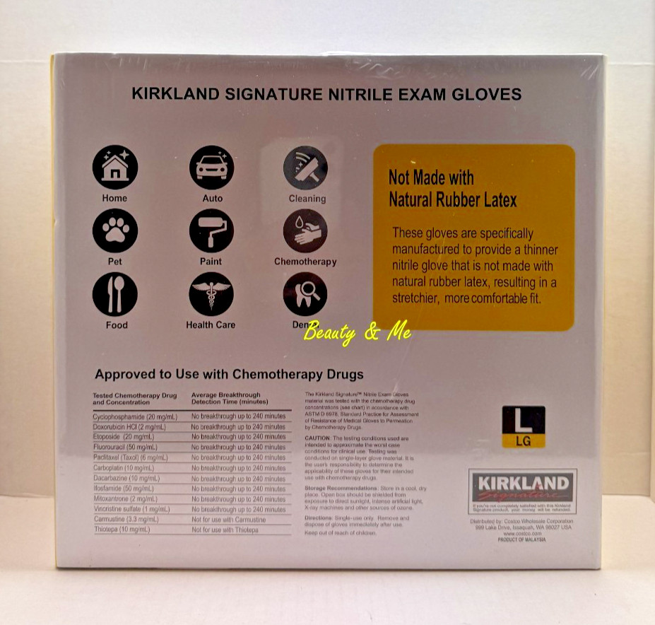 Kirkland Signature Nitrile Exam Gloves ** Size L ** 400 Count Latex-Free