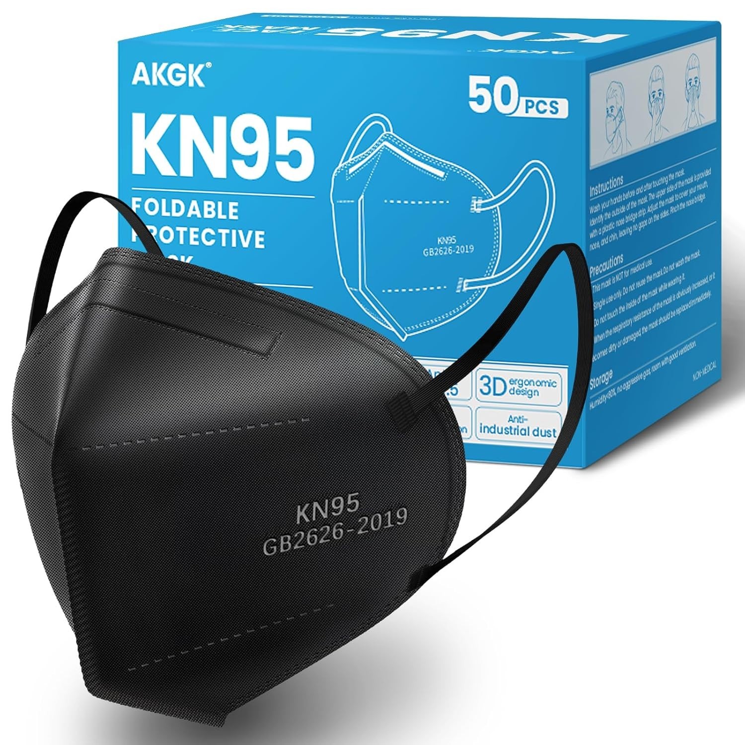 KN95 Face Mask 50 PCS, Breathable Protection Masks, 5-Ply KN95 Black Masks, C…